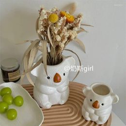 Vases INS Cute Coarse Tao Kaola Vintage Ceramic Flower Pot Meaty Planter Arrangement Room Decoration Pen Holder Storage