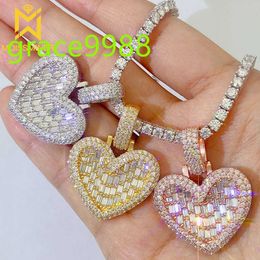 Heart Square Moissanite Pendant Necklaces For Men S925 Silver Real Diamond Necklace Women Jewelry Pass Tester With GRA