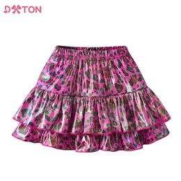 Skirts DXTON Girls Leopard Print Fashion Skirts Kids Performance Dance Ballet Layered Skirt Girls Princess Mini Skirts Summer Clothes Y240522
