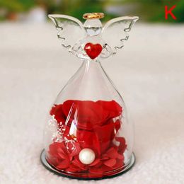 Decorative Objects Figurines Valentines Day gifts roses in angel statues reserved by angels for women mothers wives wedding eternal flowers glass H240521 KRLK