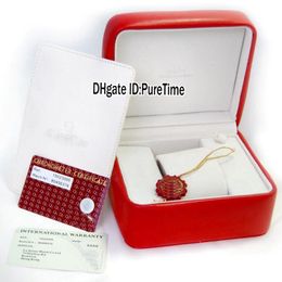 Hight Quality Red Leather Watch Box Wholesale Mens Womens Watches Original Box Certificate Card Gift Paper Bags OMBOX Square For Pureti 314o