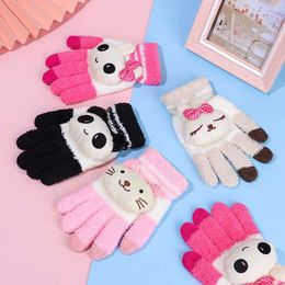 Cute Cartoon Bear Thicken Warm Touch Screen Mittens Boy Girls Winter Knit Children Soft Skincare Gloves L2405