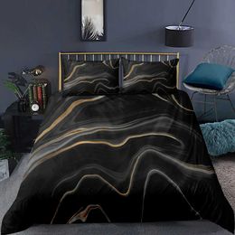 Bedding sets Luxury black marble down duvet cover set with 3D digital printing bed linen fashionable marble comfortable bed cover designQ240521