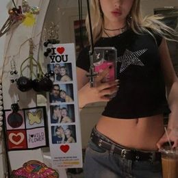 Women's T Shirts 90s E-girl Y2k Aesthetic Bling Rhinestone Star Print Graphics Sexy Goth Grunge Crop Tops O-neck Short Sleeve T-shirt