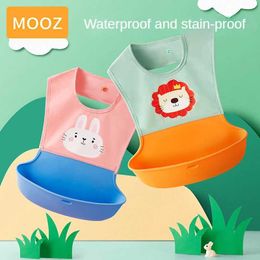 Bibs Burp Cloths MOOZ baby bib waterproof silicone bib used for baby feeding accessories adjustable soft and cute animal print bib d240522