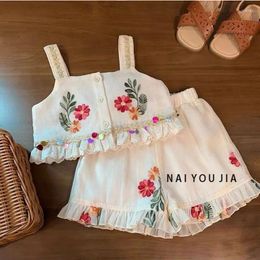 Clothing Sets Girls Clothes Summer 2024 Children Cotton Sleeveless Vest Tops Shorts 2pcs Cute Suit For Baby Princess Tracksuits Kids 6 7Y