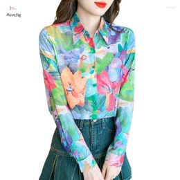 Women's Blouses Chiffon Long Sleeve Shirt Summer Loose Flower Print Blouse All-match Cool South Korea Fashion Casual Top