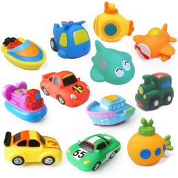 Bath Toys Baby bath toys Swimming water toys Cartoon soft rubber car boat Plane floating Squeeze sound Water spray Childrens water games Toy gifts d240522