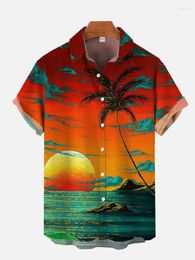 Men's Casual Shirts Beach Style Shirt Coconut Tree Print Lapel Button Cartoon Pattern Short Sleeved