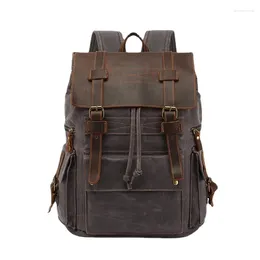 Backpack Waterproof Waxed Canvas Travel Men Backpacks Leisure Rucksack School Bag Laptop Bagpack Male Vintage Shoulder Bookbags