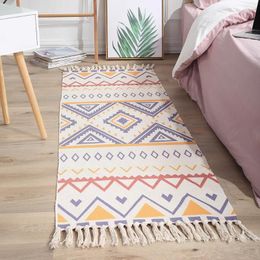 Carpets Luxury Bohemian Ethnic Style Cotton Linen Soft Carpet Handmade Tassel Rug Living Room Bedside Floor Mat Pad Home Boho Decoration