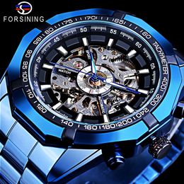 Forsining Fully Hollow Mens Fully Automatic Mechanical Watch Mens Watch Steel Band Watch