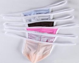 Fine men039s ice silk micro bikini Briefs Hipster penis pouch thongs g strings tangas T back panties low waist mens gay underwe2578208