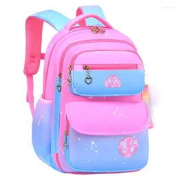 School Bags Girl's Backpack Kids Primary Orthopedic Waterproof Pink Gradient Cartoon Bag Student Teenage Children Grades 1-3-6 Class