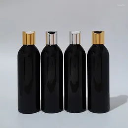 Storage Bottles 30pcs 250ml Travel Black Empty Plastic Shampoo PET With Gold Silver Disc Top Cap Shower Gel Container Cosmetic Packaging