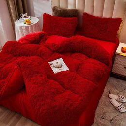 Bedding sets WOSTAR Winter warm plush duvet cover pink mink velve+fluffy flannel quilt 220x240 king size luxury double bed bedding set H240521 0YKL