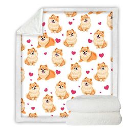 Bedding sets Pomeranian Throw Blanket Cute Cartoon Dog Printed Super Soft Sherpa for Couch Sofa Bed H240521 TZH5