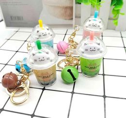 Keychains Net red cat milk tea cup bell key chain car bag accessories creative pearl small gift7140330