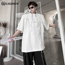 Men's T-Shirts LUZHEN Personalized Zipper Splicing Design Short sleeved Top for Mens Street Original Solid Color T-shirt 2024 Fashion Clothing LZ3073 Q240521