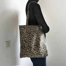 Shopping Bags Women Leopard Canvas Tote Chic Cloth Single-Shoulder Foldable Reusable Eco Handbags With Zipper