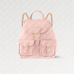 Explosion top Women's Backup M47074 Opal Pink embossed grained cowhide leather Magnetic flap closure Light-gold-color hardware playful versatile bag carried luxury