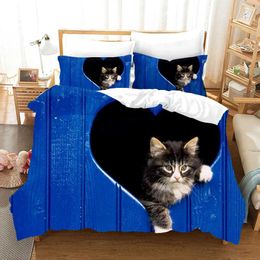 Bedding sets Cute Pet Cats 3d Printed Set Home Decor Bedspread Polyester Animals Bedclothes Soft Duvet Cover with case H240521 4NIJ