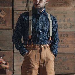 Bronson Wabash Stripe Dot Work Shirt Heritage Style Men Workshirt Selvage Indigo 240521