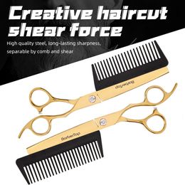 BARBERTOP Professional Jp440c Steel 6.5 Gold 2 In 1 Hair Scissors With Comb Haircut Barber Hair Cutting Shears Salon Tools 240522