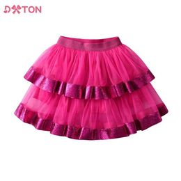 Skirts DXTON Kids Miniskirts Girls Birthday Party Prom Gown Princess Mesh Tutu Skirt 3-8 Years Child Cute Layered Ballet Pink Skirts Y240522