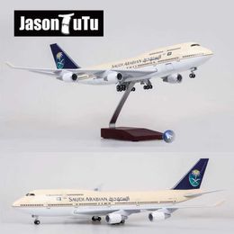 Aircraft Modle JASON TUTU 47CM Saudi Arabian Boeing B747 Airplane Model Aircraft 1/160 Scale Diecast Resin Light and Wheel Plane Gift Collectio Y240522