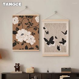 Frames Hanging Beige Poster Print Nordic Flower Plants Butterfly Paintings And Wall Art Pictures Bedroom Living Room Decor