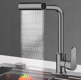 4 Modes Waterfall Kitchen Faucet Stream Sprayer Stainless Steel Hot Cold Single Hole Deck Mounted Water Sink Mixer Wash Tap