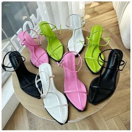 Sandals Brand Fashion Women Sandal 2024 Narrow Band High Heel Ladies Gladiator Shoes Pointed Toe Ankle Buckle Zapatos eba