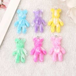 Action Toy Figures 6 pieces of 44 * 27MM violent bear charm gradient flat back resin craft Jewellery discovery necklace pendant keychain DIY production H240522