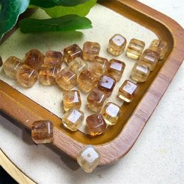 Link Bracelets 5PCS Natural Citrine Cube Bead Carving Jewelry For Pendant Earring Bracelet Reiki Healing Stone DIY Accessories 8mm