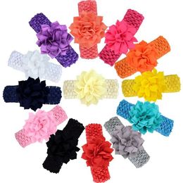 Hair Accessories 6pcs/lot Solid Color Handmade Lotus Flower Infant Headband Crochet Elastic Hairband Baby Girls Floral Headwear Holiday Gifts Y240522