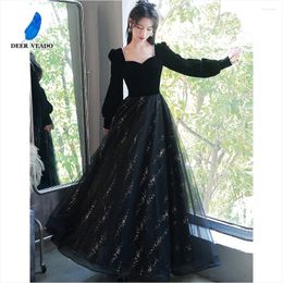 Party Dresses DEERVEADO Elegant A Line V Neck Evening Dress Long Beading Black Formal Maxi For Women Gown