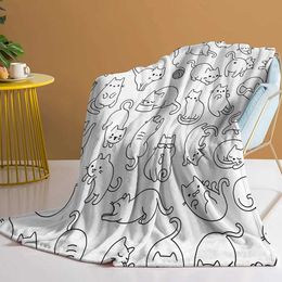 Bedding sets Cat Blankets for Lovers Black and White Print Blanket Girls Women Soft Bed Couch Sofa Chair H240522