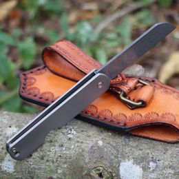 Folding Outdoor Damascus Camping Fruit Peeling Unlocking Titanium Alloy Small Gift Knife Free Leather Cover E16cce