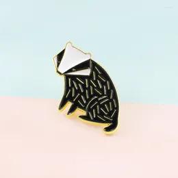 Brooches Cute Meles Animals Coarse Black Bristle On The Back Texture Unique Pins Golden Border Badger Brooch Jewelry