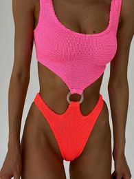 Sexy Women Swimsuit 2023 Textured Female Swimwear High Waist Monokini Push Up Swimming Suits Beachwear Beach Bodysuit 240522