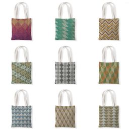 Storage Bags Geometric Tote Bag Foldable Shopping National Style Handbags Shopper Cute Printed Shoping