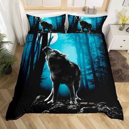 Bedding sets Galaxy Wolf Duvet Cover Set Full Size for Boys Girls Head Printed Cove 1 Quilt 2 cases H240521 ABCE