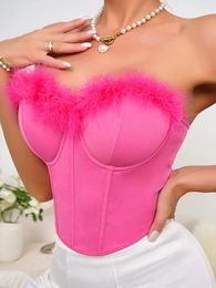 Women's Tanks Women S Summer Going Out Tops Sleeveless Off Shoulder Feather Decorated Bandeau Corset