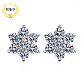 Stud Earrings JECIRCON 925 Sterling Silver For Women 1.4 Carat Moissanite Sunflower Studs PT950 Platinum Fashion Ear Jewellery