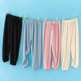 Children's Ice Silk Wide-Leg Pants 2023 Spring Summer Girls and Boys Draw-Out Lace Breathable Drape Loose Casual Trousers L2405