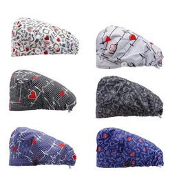 Unisex Cap Fashion Printed Button Work Pharmacy Adjustable Caps Lab Clinic Operation Hat beauty salon nursing caps7088885