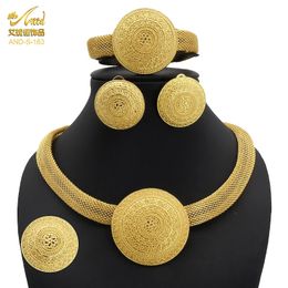 ANIID Womens Ethiopian Gold Color Jewelry Set Bridal Dubai Jewellery Wedding Brazilian Eritrean African Earring Necklaces Set 240516