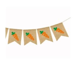 Easter Flag Linen Hanging Banner Coloured Rabbit Carrots Pull Flags Home Decor Layout Easter Decorations Party9990528