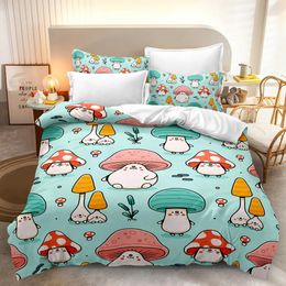 Bedding sets Colourful Mushroom Comforter Set Twin Size Kids Quilt Bed for Boys Girls Adult with 1 and 2 cases H240521 E164